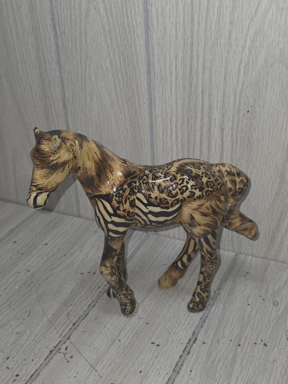 Vtg Horse Collectable La Vie Ceramic Patchwork Safari Animal Equestrian Jungle
